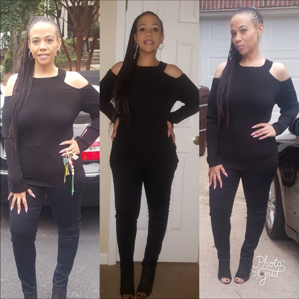 Black cold shoulder sweater